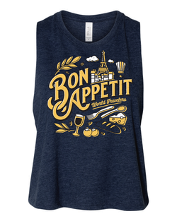 Bon Appétit, Racerback Cropped Tank, Heather Navy, Ready to Ship