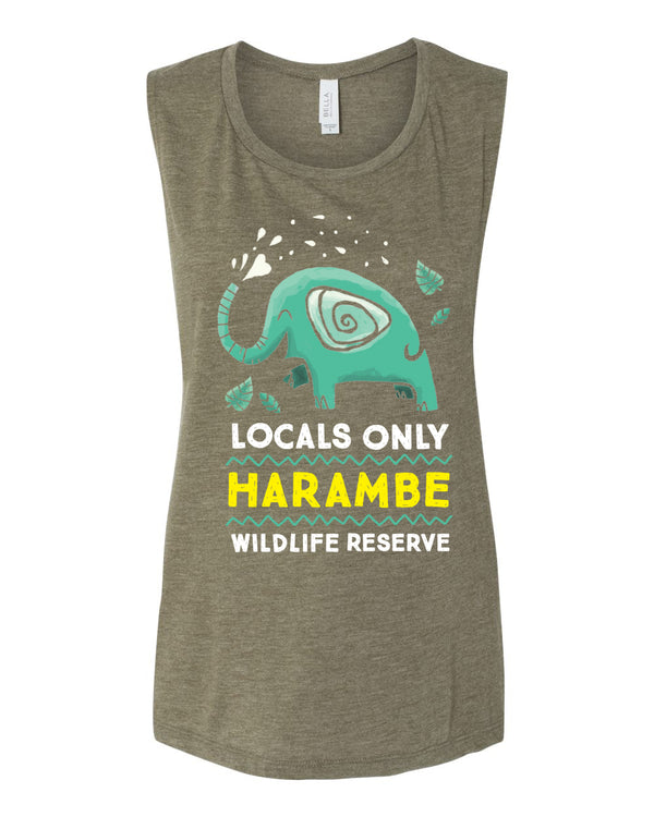 Harambe Locals Only, Flowy Scoop Muscle Tank, Heather Olive