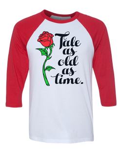 Tale as Old as Time, 3/4 Sleeve Raglan, Red