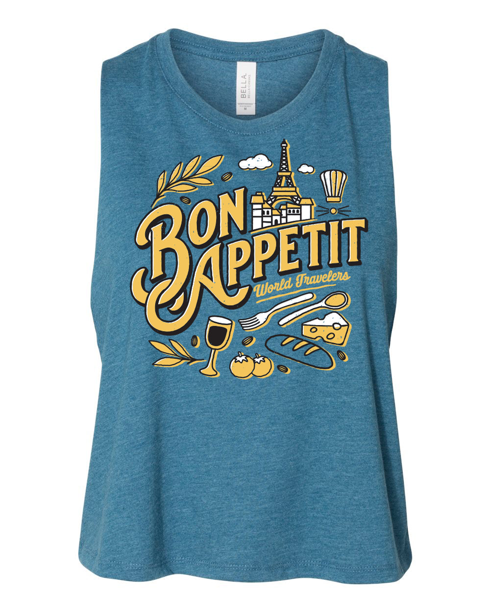 Bon Appétit, Racerback Cropped Tank, Deep Teal