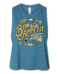 Bon Appétit, Racerback Cropped Tank, Deep Teal