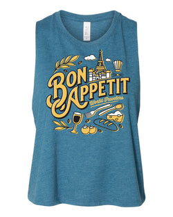 Bon Appétit, Racerback Cropped Tank, Deep Teal, Ready to Ship