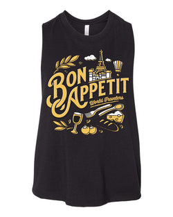 Bon Appétit, Racerback Cropped Tank, Black, Ready to Ship